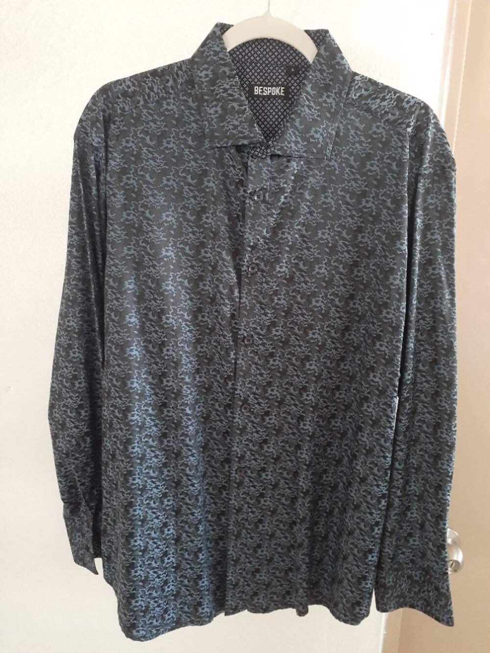 Bespoke Men's New Button-up long sleeve Blue/Gray shirt abstract print - Picture 3 of 5